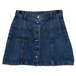 H&M Blue Denim Button Front Mini Skirt